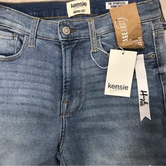 Kensie Light Blue High Rise Raw Hem Skinny Jeans - Picture 5 of 9